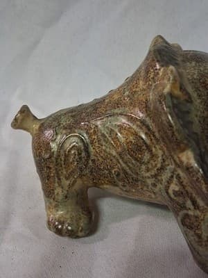Vintage OMC Otagiri Pottery Lion Coin Bank Japan Speckled Brown Orange See Pics - Thumbnail 4