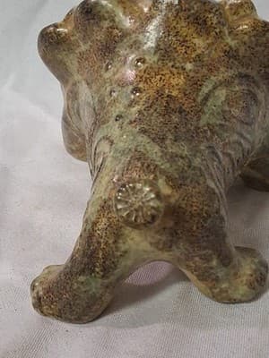 Vintage OMC Otagiri Pottery Lion Coin Bank Japan Speckled Brown Orange See Pics - Thumbnail 6