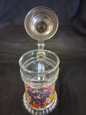 Vintage Schnaps Krugerl Pewter Glass Mini Stein Germany Crest - Thumbnail 7