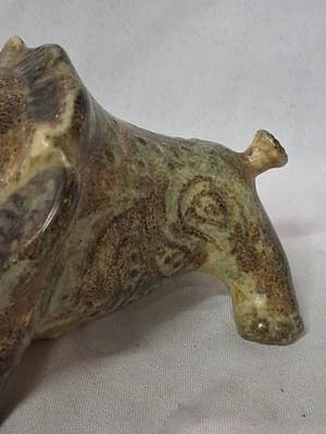 Vintage OMC Otagiri Pottery Lion Coin Bank Japan Speckled Brown Orange See Pics - Thumbnail 8