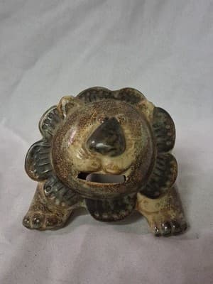 Vintage OMC Otagiri Pottery Lion Coin Bank Japan Speckled Brown Orange See Pics - Thumbnail 2
