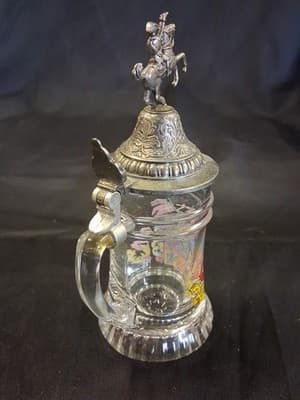 Vintage Schnaps Krugerl Pewter Glass Mini Stein Germany Crest - Thumbnail 9
