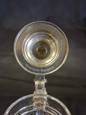 Vintage Schnaps Krugerl Pewter Glass Mini Stein Germany Crest - Thumbnail 8