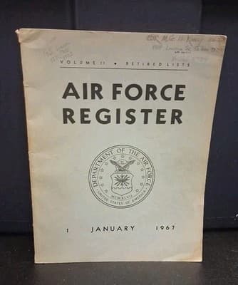 Vtg AIR FORCE REGISTER DEPARTMENT OF THE AIR FORCE 1 January 1968 USAF Vol II