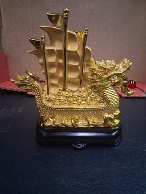Smooth Sailing Dragon Boat Statue Chinese Feng Shui Craft Home Room Decoration - Thumbnail 5