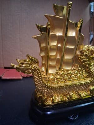 Smooth Sailing Dragon Boat Statue Chinese Feng Shui Craft Home Room Decoration - Thumbnail 7