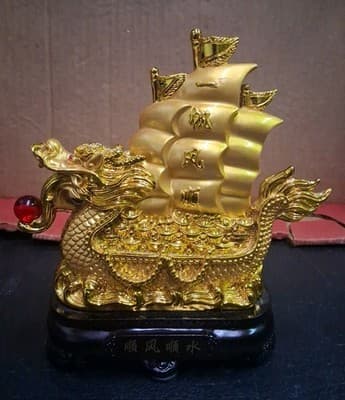 Smooth Sailing Dragon Boat Statue Chinese Feng Shui Craft Home Room Decoration