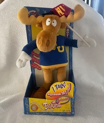 Just Toys Talking Bullwinkle Moose 14" Wossamotta University W.U. Flag