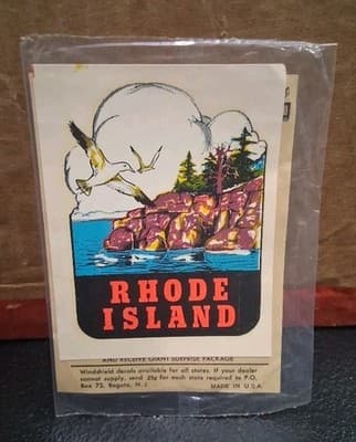 Vintage Rhode Island State Travel Decal Antique Souvenir Luggage RI seagull