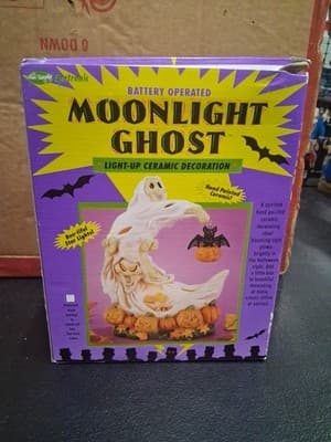 Moonlight Witch Ceramic Light Hand Painted Halloween Original Box Vtg Fun World - Thumbnail 3
