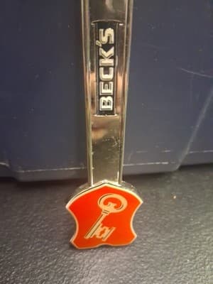 Vintage 8” Inch Becks Beer "Life Beckons" Solid Metal Bottle Opener Small Chip - Thumbnail 2