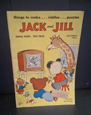 Jack and Jill Magazine November 1953 Animals Watching Football on TV cover