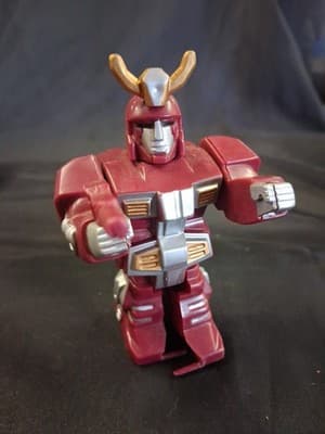 Vintage 80s Wind-Up Toy Robot Samurai Warrior Shogun 4" Plastic Figure Burgundy - Thumbnail 5