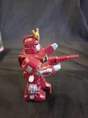 Vintage 80s Wind-Up Toy Robot Samurai Warrior Shogun 4" Plastic Figure Burgundy - Thumbnail 2