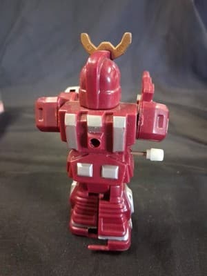 Vintage 80s Wind-Up Toy Robot Samurai Warrior Shogun 4" Plastic Figure Burgundy - Thumbnail 3