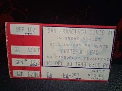 Grateful Dead Concert Ticket Stub December 30 1983 San Francisco California - Thumbnail 2