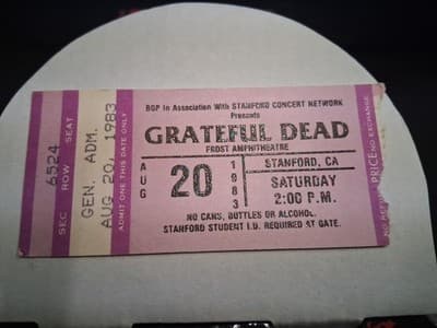 GRATEFUL DEAD Original Ticket stub Frost Amphitheater Stanford - August 20 1983 - Thumbnail 2