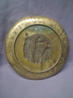 IMPRESSIVE EARLY 20c JAPANESE BRONZE HUNTING GARDEN SCENE WALL PLAQUE PLATTER - Thumbnail 8