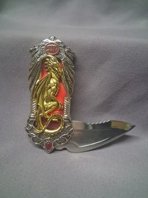 Franklin Mint-Collector Series Fantasy Dragon Folding Dagger Knife Case - Thumbnail 6