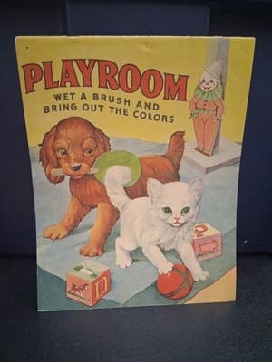 Playroom Children's Wet A Brush Painting Book 1944 Saalfield Vintage - Thumbnail 5