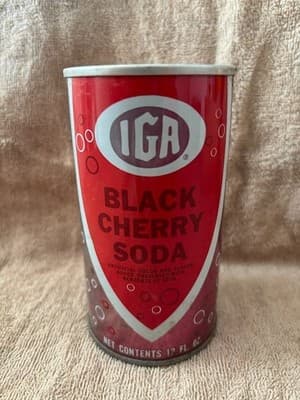 VTG 1970s IGA Black Cherry Soda Pop Can 12oz Straight Side Steel Chicago IL - Thumbnail 3