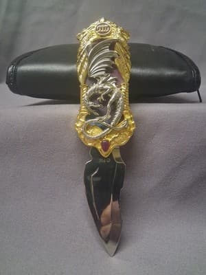 Rare Franklin Mint Fantasy Series Dragon Folding Pocket Knife Gold Silver Purple - Thumbnail 4