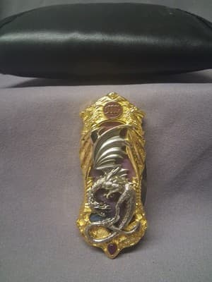 Rare Franklin Mint Fantasy Series Dragon Folding Pocket Knife Gold Silver Purple - Thumbnail 3