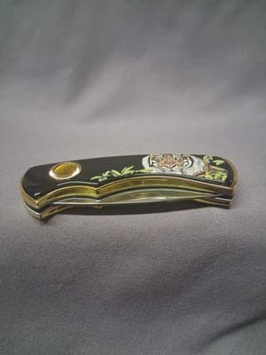 Franklin Mint Collector Folding Pocket Knife Tiger Art Gold Trim with Case - Thumbnail 3