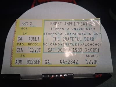 GRATEFUL DEAD TICKET 10/09/1982 Frost Amphitheatre Stamford University - Thumbnail 2