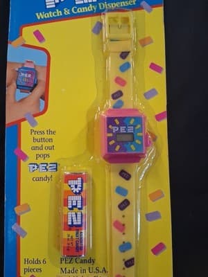 PEZ Watch and Candy Dispenser Vintage, Dream Castle, 1994, Pink & Yellow - Thumbnail 2