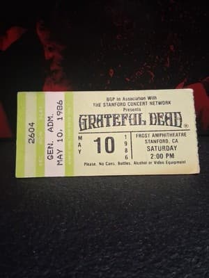 GRATEFUL DEAD UNUSED TICKET FROST AMPHITHEATER MAY 10 1986 GREEN - Thumbnail 2