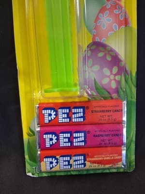 Grey Easter Bunny Pez Dispensers Pink Egg White Flowers Green Sealed On Card - Thumbnail 3
