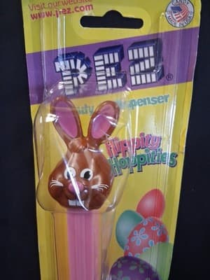 Brown Bunny Rabbit Pink stem Pez Dispenser Easter NOC - Thumbnail 2