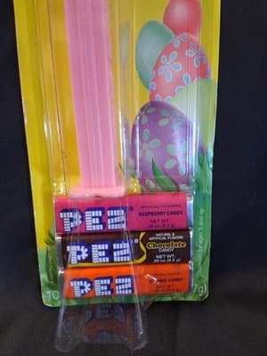 Brown Bunny Rabbit Pink stem Pez Dispenser Easter NOC - Thumbnail 3