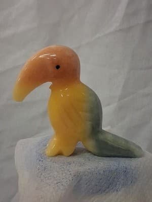 Hand Carved Stone Color Tie Dyed Tropical Toucan Bird Figurine - Thumbnail 2