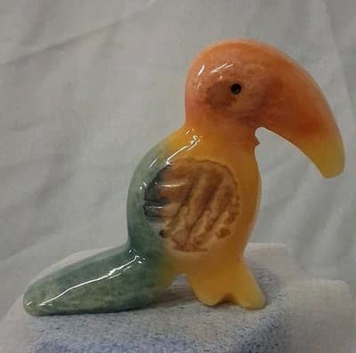 Hand Carved Stone Color Tie Dyed Tropical Toucan Bird Figurine