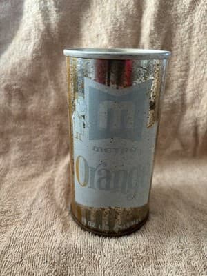 Metro Orange Soda can, EMPTY 10oz Soda Pop CAN from Canada, Montreal, Quebec - Thumbnail 3