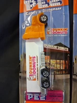 Lot 2 Sealed Limited Edition Dunkin Donuts Pez Dispenser Truck PINK CAB & ORANGE - Thumbnail 2