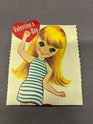 Vintage Valentine's Day Card, 1960's Girl - Thumbnail 2
