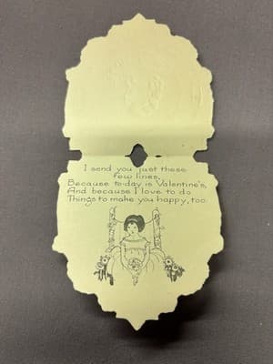 1920s Whitney Pretty Girl Rosy Cheek Ginger Gold Gilt Heart Valentine Love Card - Thumbnail 2