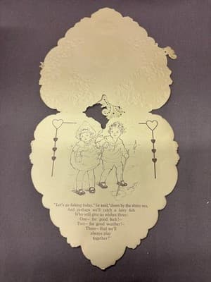 Antique Die Cut Valentine Card Heart Shaped Dresden Lace Pape - Thumbnail 2