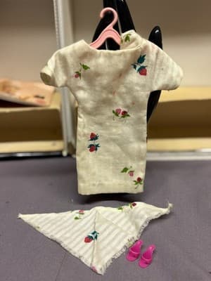 Vintage Mattel 1960’s Barbie Doll Outfit, Strawberry Dress , With Accessories