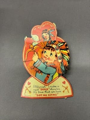 Vintage Native American Couple Valentine Card c. 1940s - Thumbnail 2
