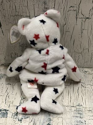 TY BEANIE BABY BEAR 1997 GLORY RED, WHITE, BLUE STARS BEAR - NEW WITH TAGS - Thumbnail 2