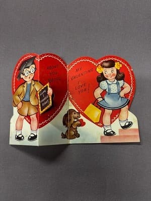 Vintage Collectible Valentines Day Kids Greeting Card Boy Professor With Book - Thumbnail 2