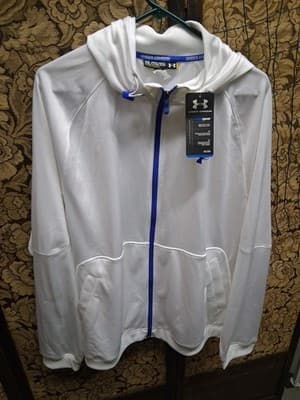Under Armour Mens White Zip Up Jacket Royal Blue Detailing Sz 2X Brand New Cond - Thumbnail 5
