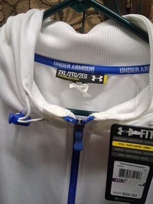 Under Armour Mens White Zip Up Jacket Royal Blue Detailing Sz 2X Brand New Cond - Thumbnail 2