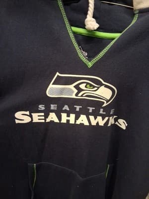 Majestic Seattle Seahawks Hoodie 1X Navy Green White V Neck Pullover - Thumbnail 2