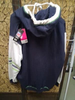 Majestic Seattle Seahawks Hoodie 1X Navy Green White V Neck Pullover - Thumbnail 6