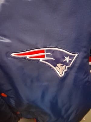 NEW ENGLAND PATRIOTS Starter Snap Down Jacket 2 Tone BLUE & RED 2XL Rare - Thumbnail 2